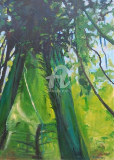 Painting titled "Jungle Green" by Piotr, Original Artwork, Oil