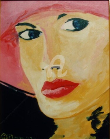 Painting titled "Lady in a red hat" by Piotr, Original Artwork
