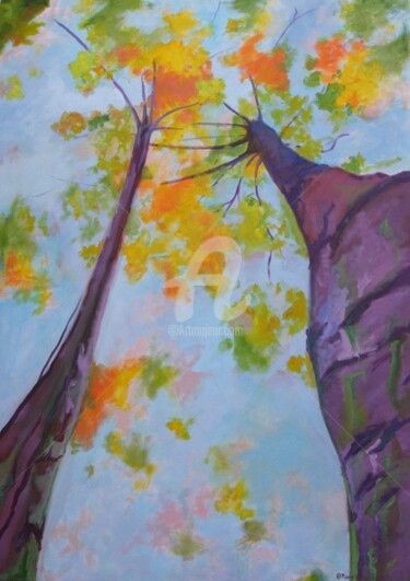 Painting titled "Purple Bark Trees" by Piotr, Original Artwork, Oil