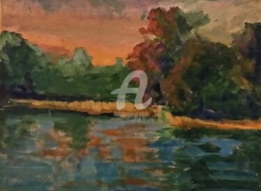 Painting titled "emily oaks sunset 2…" by Piotr, Original Artwork, Oil