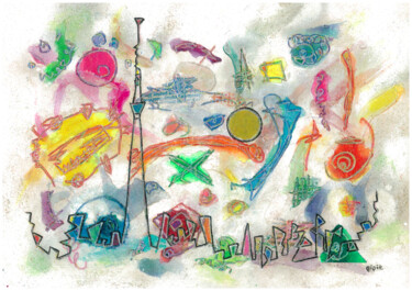 Schilderij getiteld "Sky graffiti" door Pipit Yamamoto, Origineel Kunstwerk, Acryl