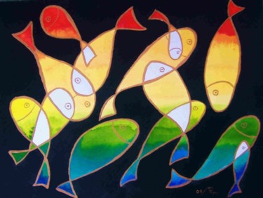 Painting titled "peces de colores" by Pipo Jost Nicolas, Original Artwork, Watercolor