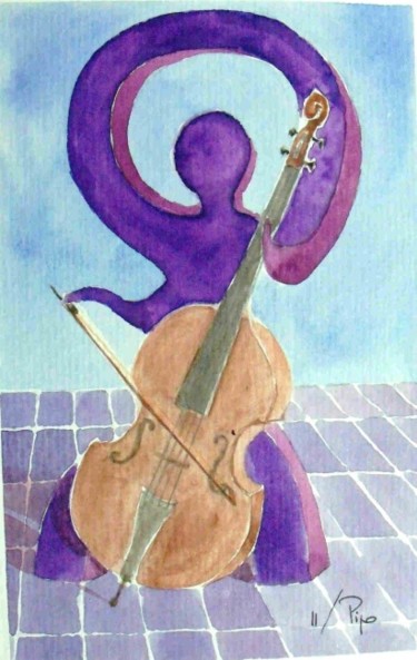 Peinture intitulée "el violonchelista" par Pipo Jost Nicolas, Œuvre d'art originale, Aquarelle