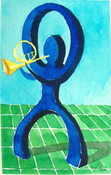 Peinture intitulée "tocando el cuerno f…" par Pipo Jost Nicolas, Œuvre d'art originale, Aquarelle