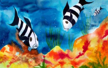 Peinture intitulée "peces en pijama" par Pipo Jost Nicolas, Œuvre d'art originale, Aquarelle