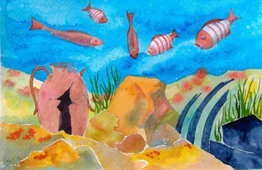 Peinture intitulée "peces y anfora" par Pipo Jost Nicolas, Œuvre d'art originale, Aquarelle