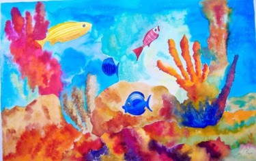 Peinture intitulée "fondo marino intenso" par Pipo Jost Nicolas, Œuvre d'art originale, Aquarelle