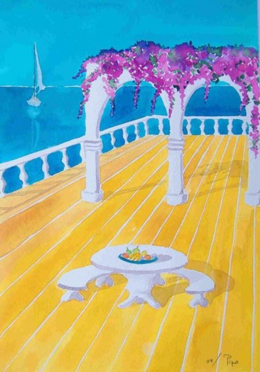 Peinture intitulée "terraza" par Pipo Jost Nicolas, Œuvre d'art originale, Aquarelle