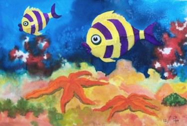 Peinture intitulée "peces amarillo y vi…" par Pipo Jost Nicolas, Œuvre d'art originale, Aquarelle