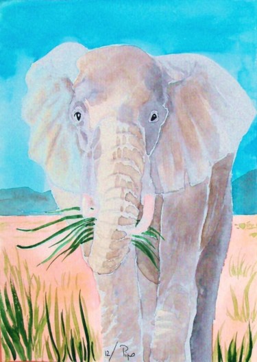 Painting titled "elefante" by Pipo Jost Nicolas, Original Artwork, Watercolor