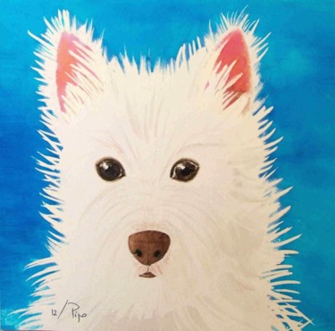 Painting titled "perro blanco" by Pipo Jost Nicolas, Original Artwork, Watercolor