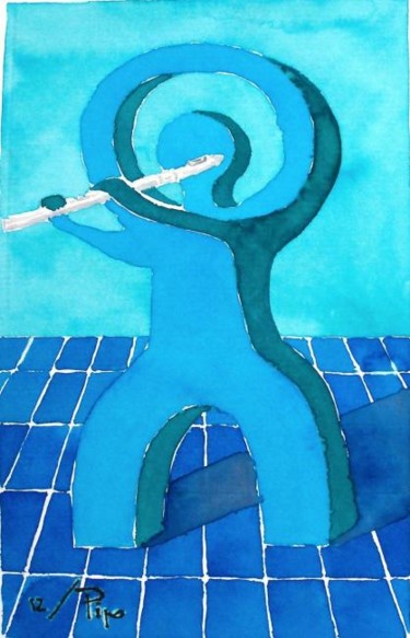 Peinture intitulée "el flautista" par Pipo Jost Nicolas, Œuvre d'art originale, Aquarelle