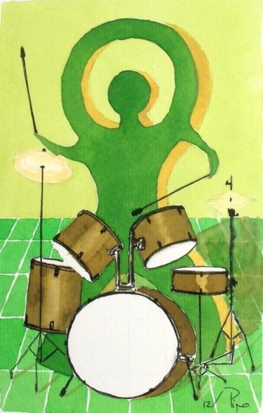 Peinture intitulée "tocando la bateria" par Pipo Jost Nicolas, Œuvre d'art originale, Aquarelle