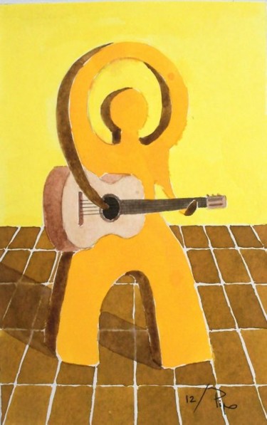 Painting titled "el guitarrista flam…" by Pipo Jost Nicolas, Original Artwork, Watercolor
