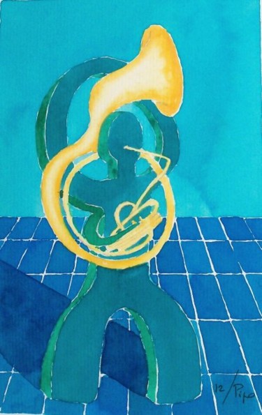 Peinture intitulée "tocando el helicón" par Pipo Jost Nicolas, Œuvre d'art originale, Aquarelle