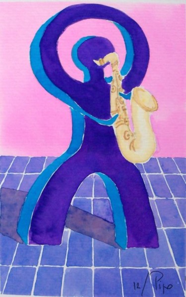 Peinture intitulée "el saxofonista 2" par Pipo Jost Nicolas, Œuvre d'art originale, Aquarelle