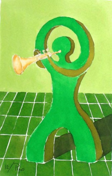 Peinture intitulée "el trompetista" par Pipo Jost Nicolas, Œuvre d'art originale, Aquarelle
