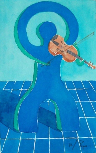 Peinture intitulée "el violinista 2" par Pipo Jost Nicolas, Œuvre d'art originale, Aquarelle