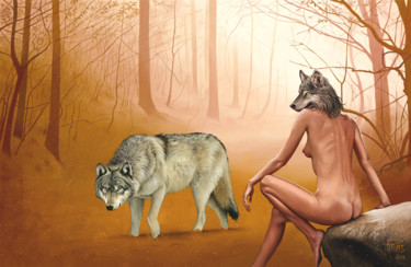 Arts numériques intitulée "Homo Canis Lupus I2" par Sébastien Pirat, Œuvre d'art originale, Peinture numérique