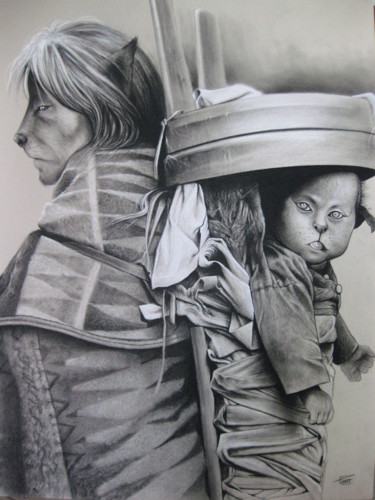 "mes frères[6]" başlıklı Resim Sébastien Pirat tarafından, Orijinal sanat, Mum boya