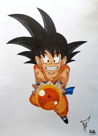 Dessin intitulée "Goku_My precious" par Frankie Pires De Sousa (FP), Œuvre d'art originale, Marqueur
