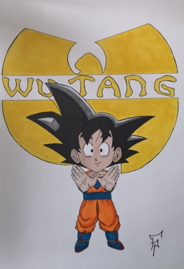 Dessin intitulée "Goku / Wu-Tang" par Frankie Pires De Sousa (FP), Œuvre d'art originale, Marqueur