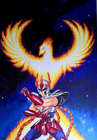 Dessin intitulée "Ikki fire phoenix" par Frankie Pires De Sousa (FP), Œuvre d'art originale, Marqueur