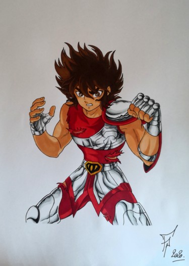 Dessin intitulée "Seiya (Saint Seiya)" par Frankie Pires De Sousa (FP), Œuvre d'art originale, Marqueur