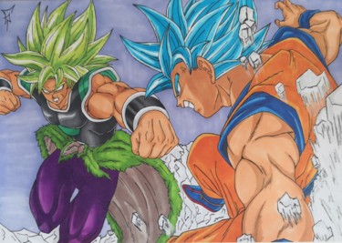 Tekening getiteld "Goku vs Broly" door Frankie Pires De Sousa (FP), Origineel Kunstwerk, Marker