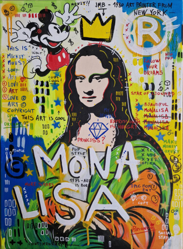 Painting titled "Monalisa Pop Mickey" by Piriongo, Original Artwork, Acrylic Mounted on Wood Stretcher frame