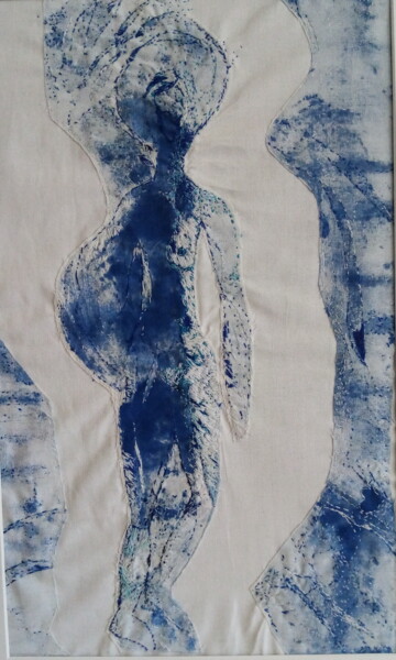 Textielkunst getiteld "la note bleue" door Piron Isabelle, Origineel Kunstwerk, Borduurwerk