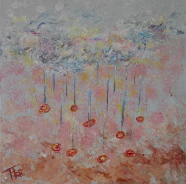 Painting titled "Notes de Pluie" by Piroska Fekete Fkt, Original Artwork, Acrylic Mounted on Cardboard