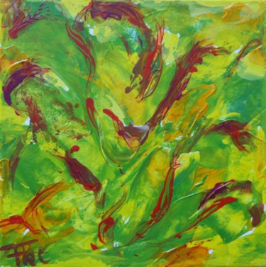 Peinture intitulée "Ondulations en vert…" par Piroska Fekete Fkt, Œuvre d'art originale, Acrylique Monté sur Carton