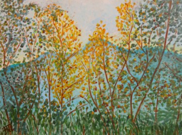 Painting titled "Forêt d'Automne" by Piroska Fekete Fkt, Original Artwork, Acrylic Mounted on Wood Panel
