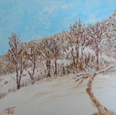 Painting titled "Neige sur le Verger" by Piroska Fekete Fkt, Original Artwork, Acrylic