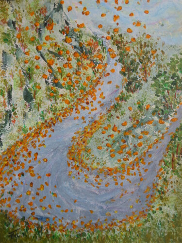 Painting titled "Feuillage d'Automne" by Piroska Fekete Fkt, Original Artwork, Acrylic Mounted on Wood Panel