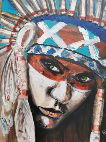 Malerei mit dem Titel "Amérindienne" von Pistonae, Original-Kunstwerk, Acryl