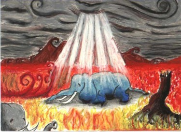 Schilderij getiteld "La morte dell'elefa…" door Andrea Pistoni, Origineel Kunstwerk, Olie