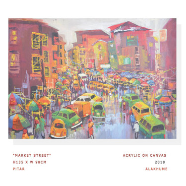 Painting titled "Market Street" by Pitar Alakhume Signature Art Gallery, Original Artwork, Acrylic