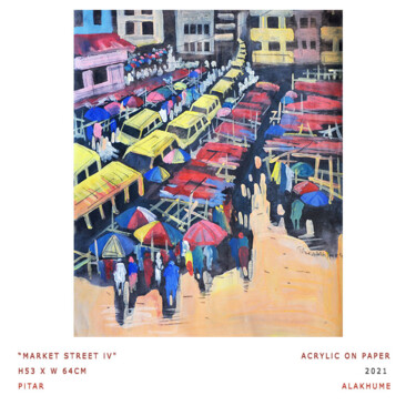 Painting titled "Market Street Iv" by Pitar Alakhume Signature Art Gallery, Original Artwork, Acrylic