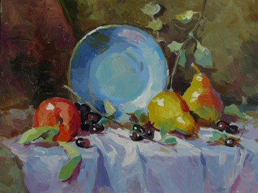 Painting titled "Still Life with Pea…" by Piter Lisenko, Original Artwork, Oil