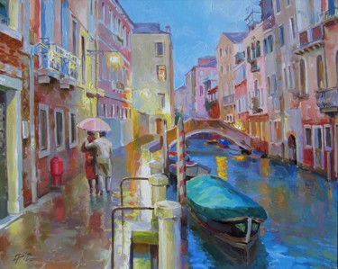 Painting titled "Street in Venice" by Piter Lisenko, Original Artwork, Oil