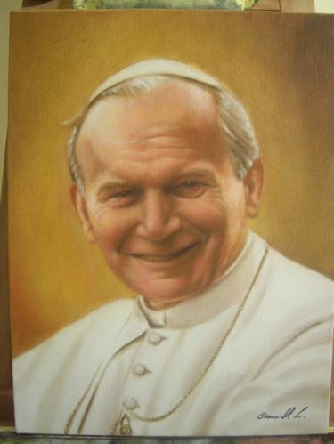 Painting titled "Papa Giovanni Paolo…" by Luigi Cianciulli, Original Artwork, Oil Mounted on Wood Panel