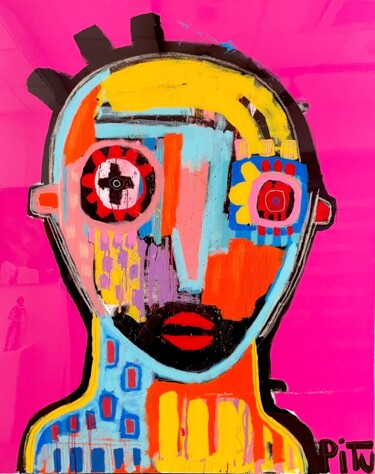 Schilderij getiteld "Pink Lady" door Pitu, Origineel Kunstwerk, Acryl Gemonteerd op Frame voor houten brancard