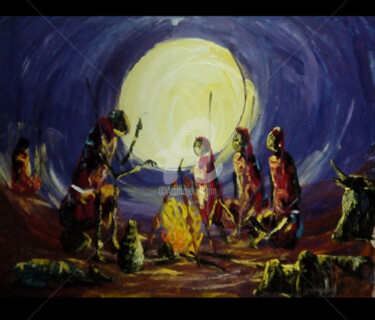 Peinture intitulée "Maasai-Story teller…" par Pio, Œuvre d'art originale, Huile
