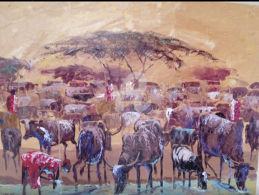 Painting titled "Water for Cows" by Pio, Original Artwork, Other