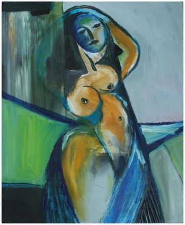 Peinture intitulée "femme en bleu" par Pivas, Œuvre d'art originale