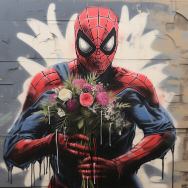 Digital Arts titled "Romantic Spiderman" by Pixinxt, Original Artwork, AI generated image