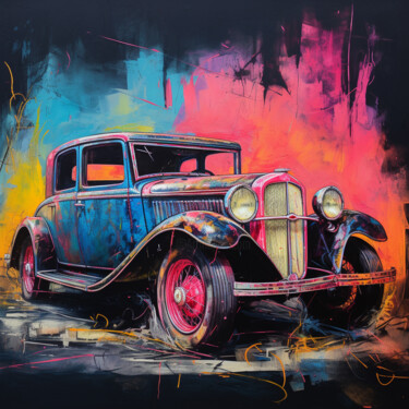 Digital Arts titled "Vintage Car" by Pixinxt, Original Artwork, AI generated image