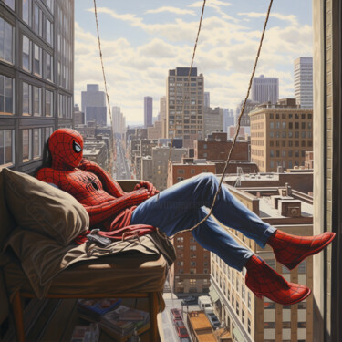 Arts numériques intitulée "Relaxed Spiderman" par Pixinxt, Œuvre d'art originale, Image générée par l'IA